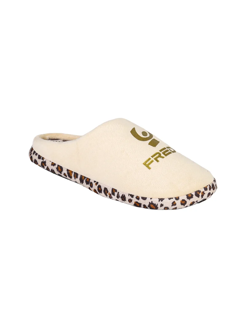 Pantofole donna in tessuto scamosciato con dettagli animalier - beige