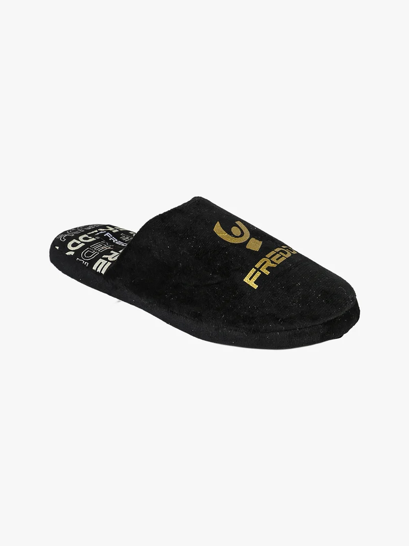 Pantofole donna in tessuto scamosciato con stampe - nero