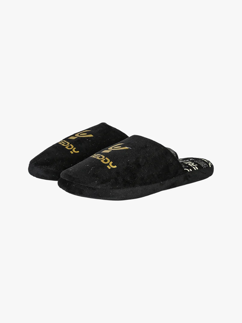 Pantofole donna in tessuto scamosciato con stampe - nero