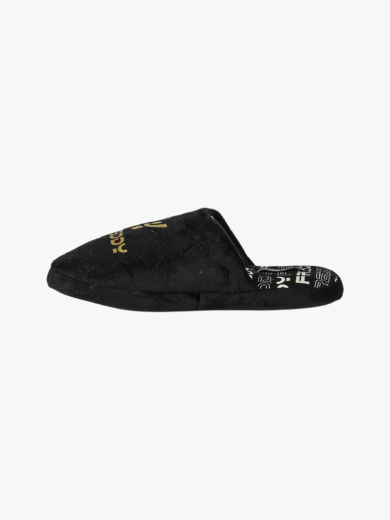 Pantofole donna in tessuto scamosciato con stampe - nero