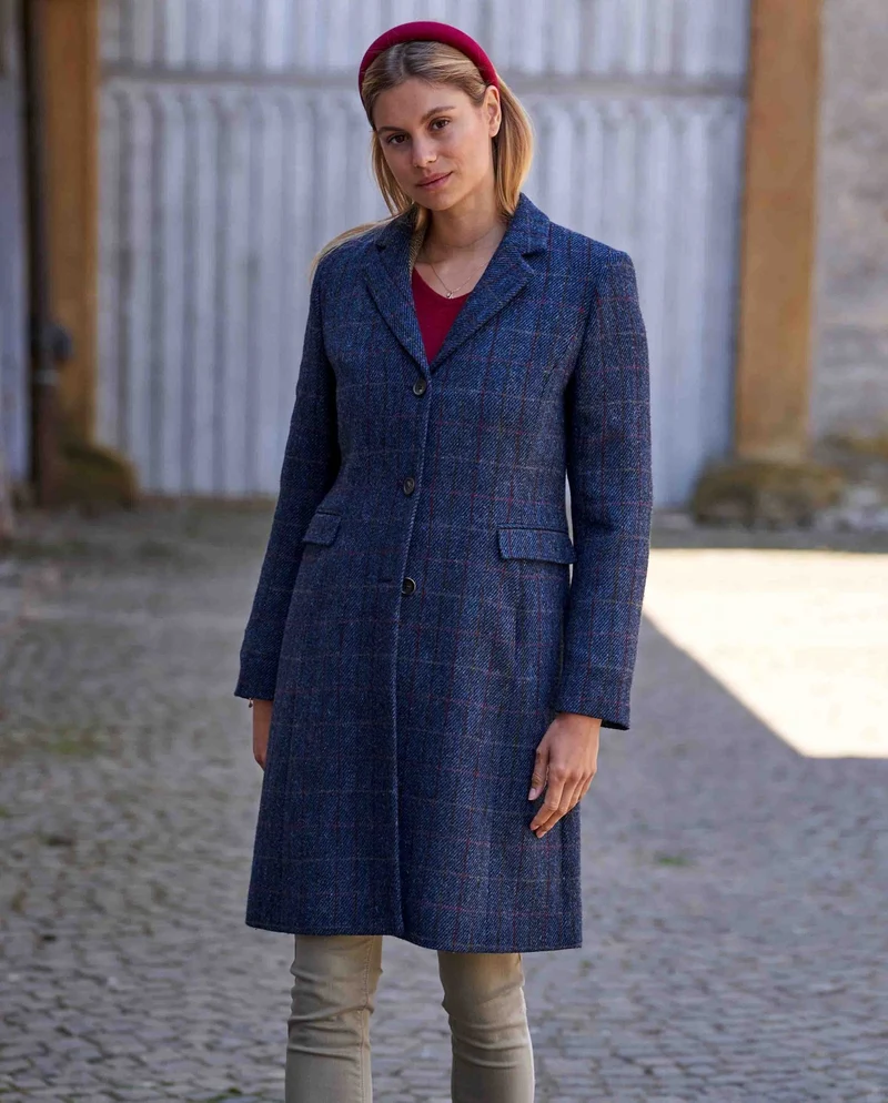 Harris Tweed Damenmantel "Emilia" in Scottish Blue