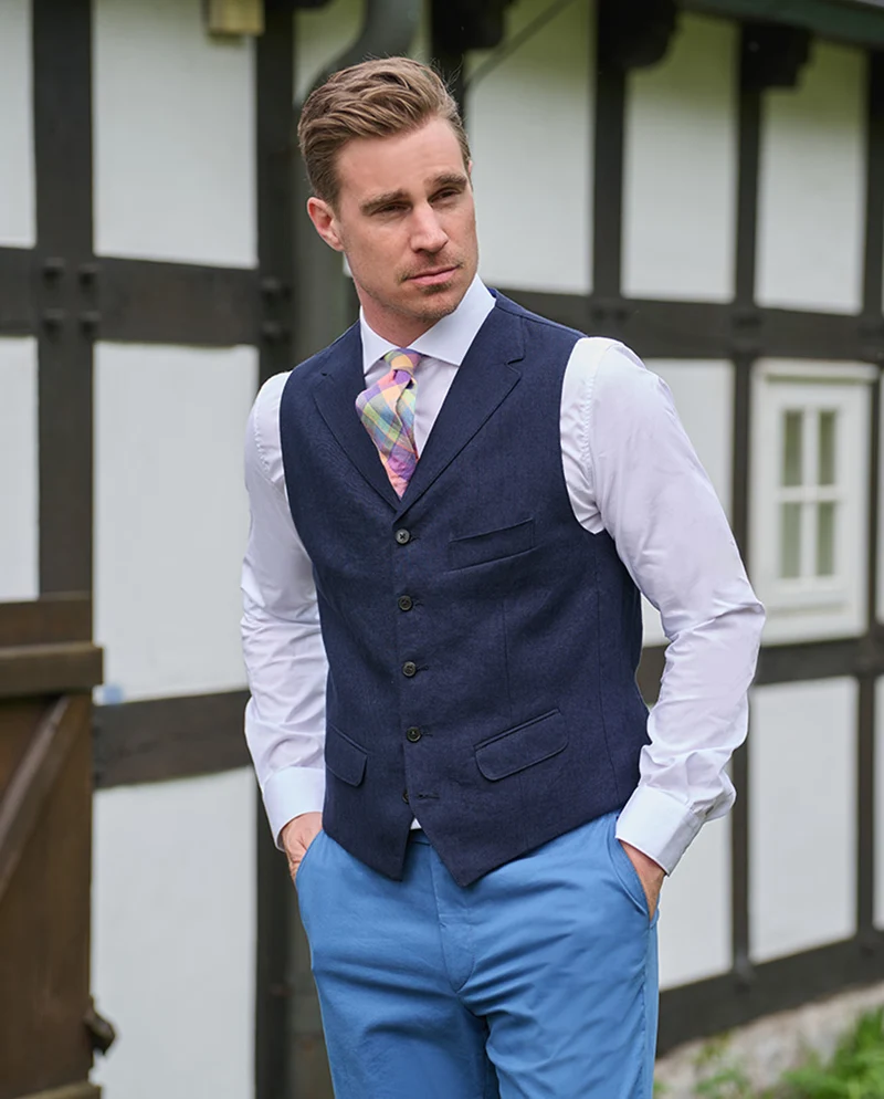 Herren Leinenweste "Wales" in navy