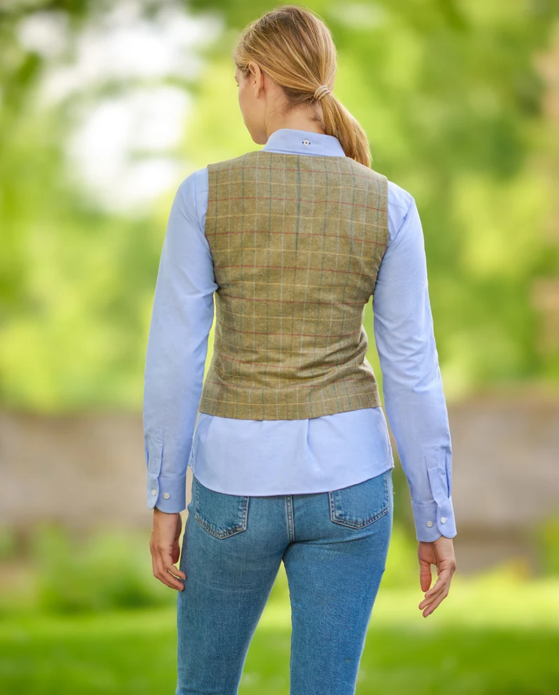 Damen Seidenweste "Lea" in green check