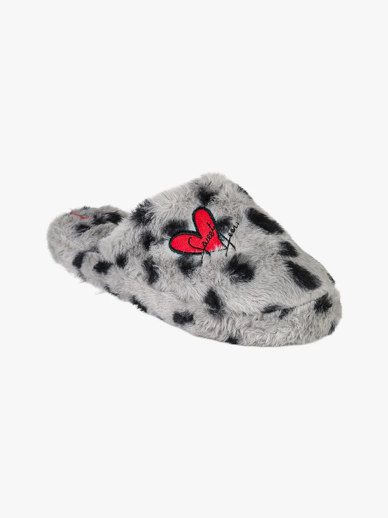 Pantofole donna pelose con stampa animalier - grigio