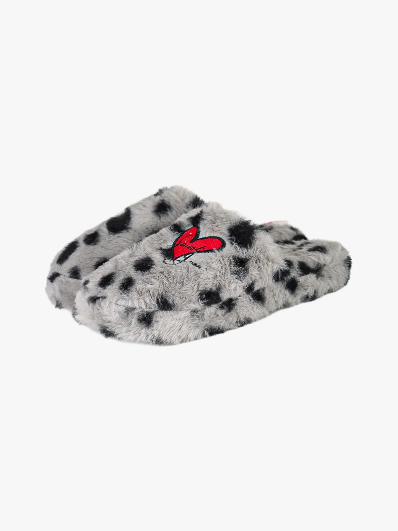 Pantofole donna pelose con stampa animalier - grigio
