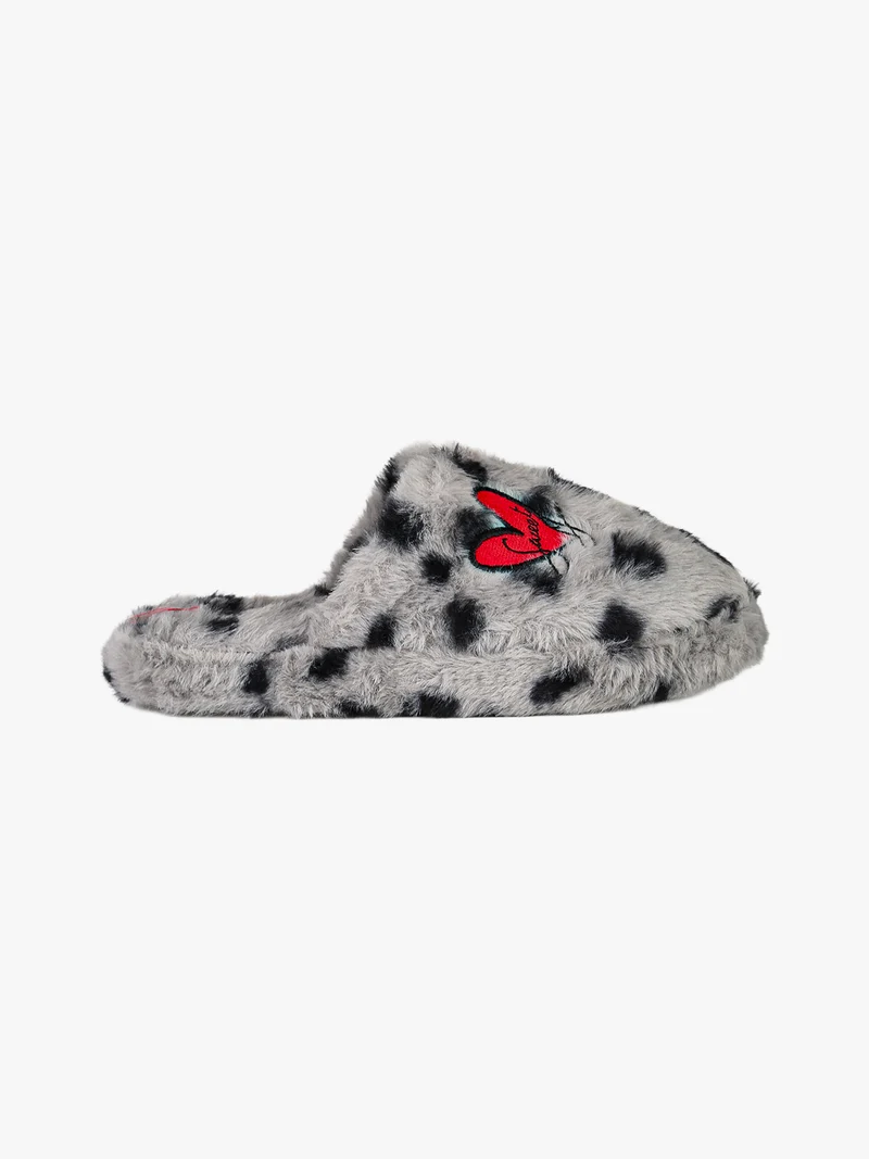 Pantofole donna pelose con stampa animalier - grigio