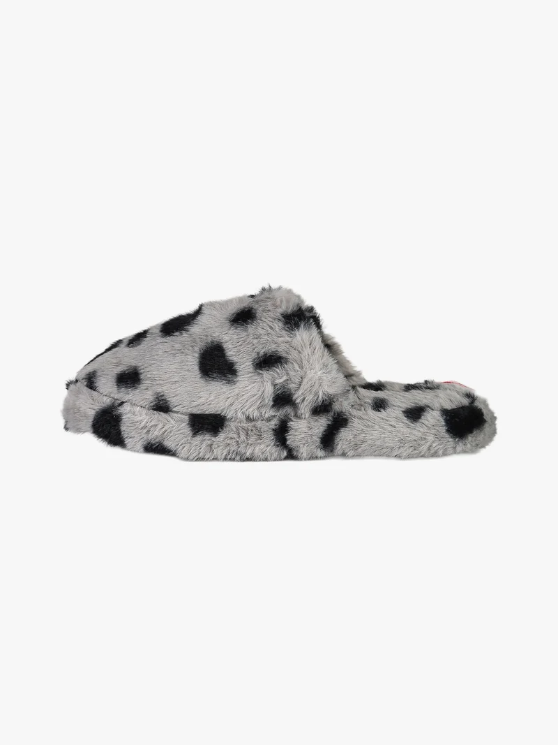 Pantofole donna pelose con stampa animalier - grigio