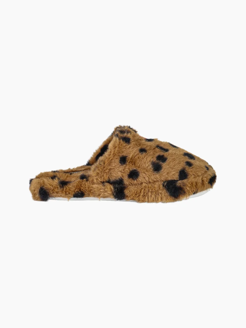 Pantofole donna pelose con stampa animalier - marrone