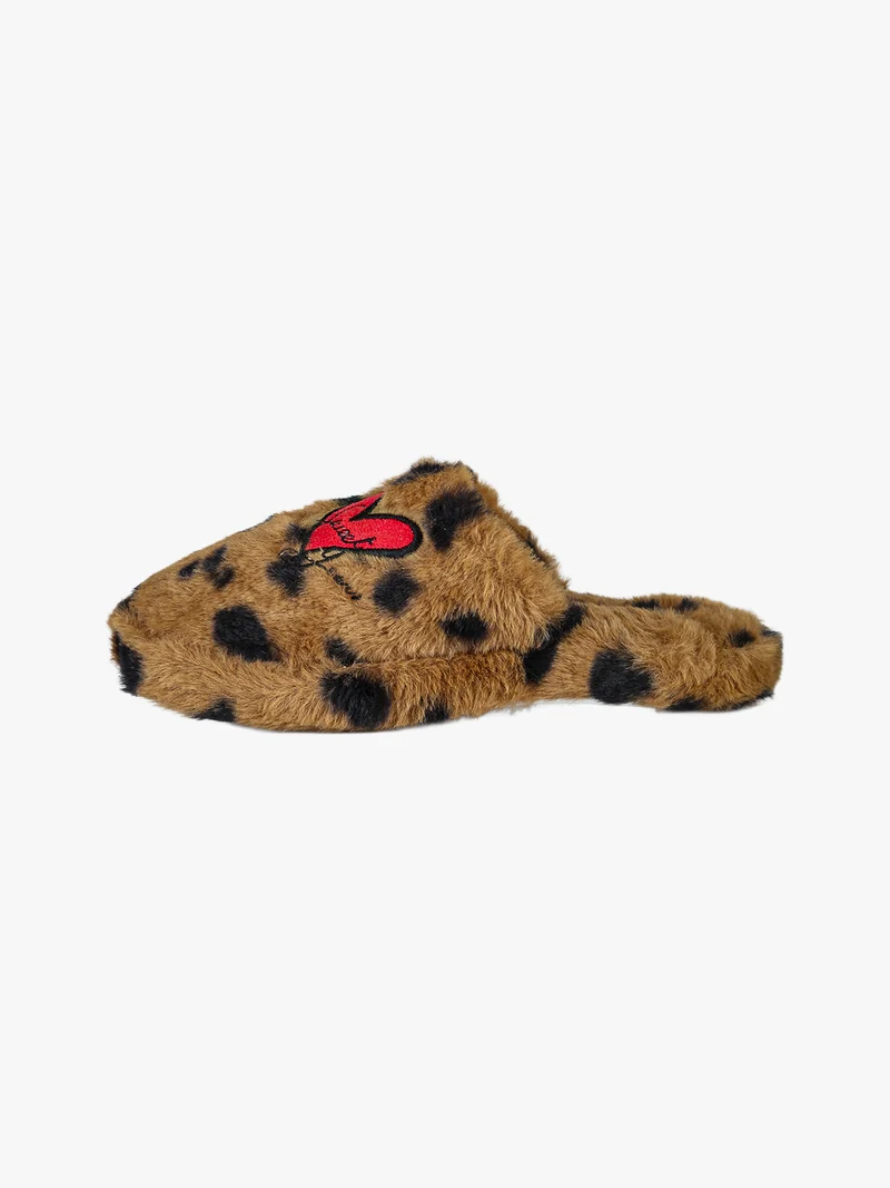 Pantofole donna pelose con stampa animalier - marrone