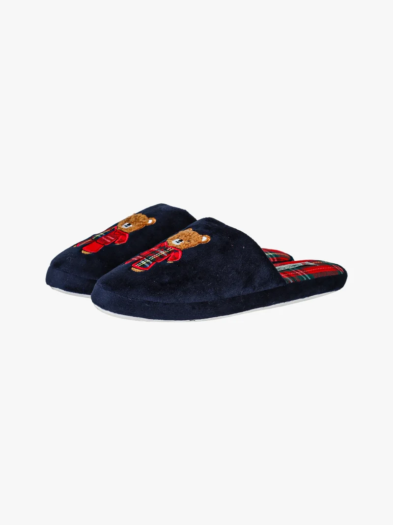 Pantofole donna con stampa orsacchiotto - blu scuro