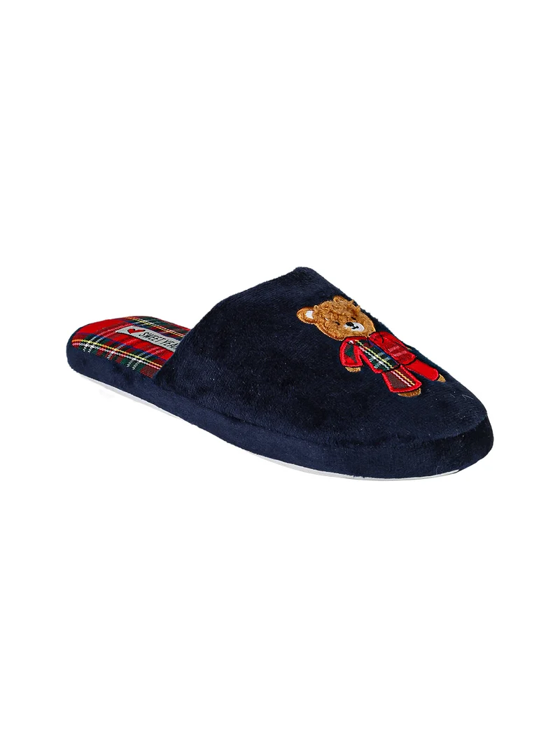 Pantofole donna con stampa orsacchiotto - blu scuro
