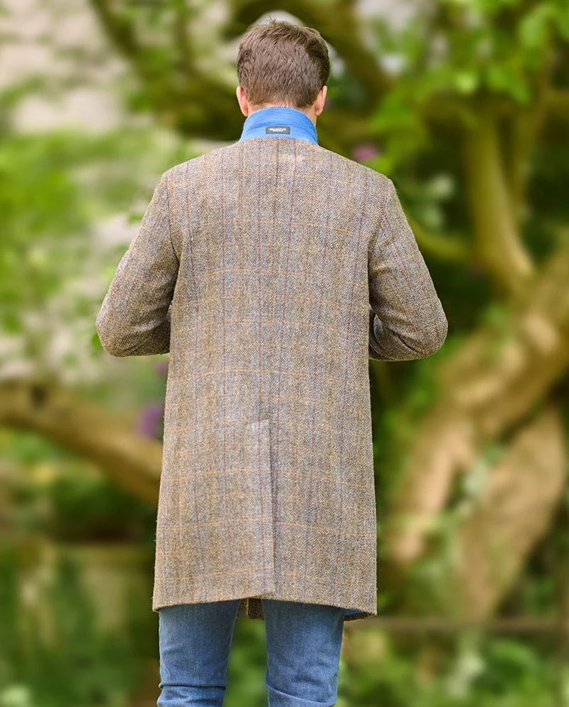 Harris Tweed Mantel "Barney" für Herren in green-blue herringbone