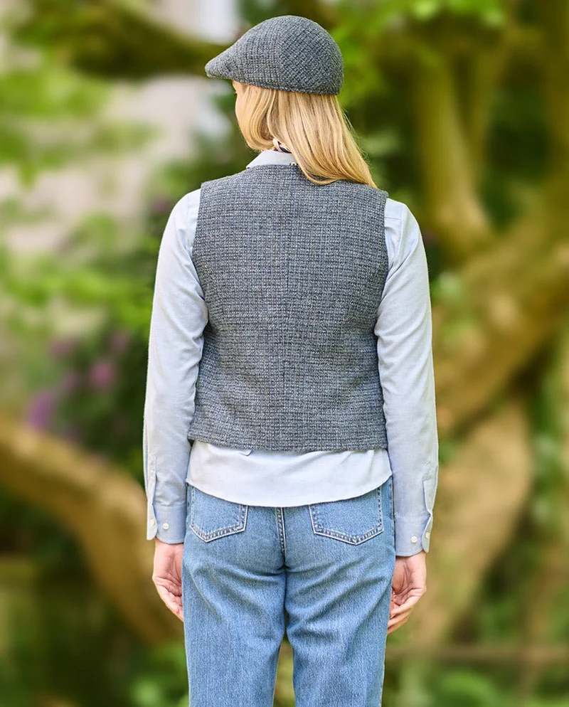 Damen Harris Tweed Weste "Lea" in blue Houndstooth