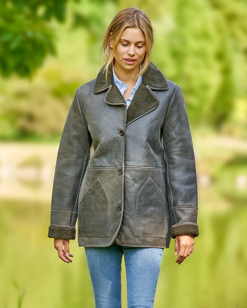 Damen Lederjacke "Mira" in grey aus echtem Lammnappa