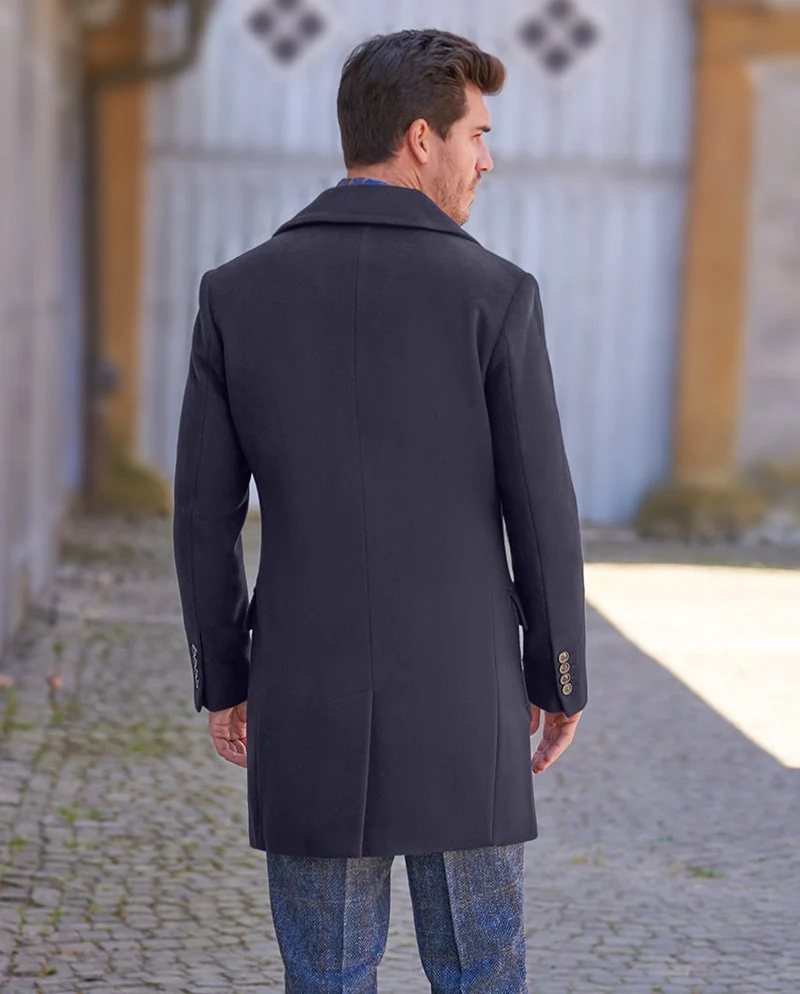 Herrenmantel "Dorchester" – Zweireiher in Navy aus edlem Woll-Kaschmir