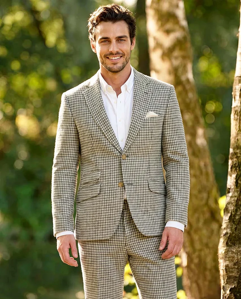 Harris Tweed Sakko "London" in grey-cream houndstooth