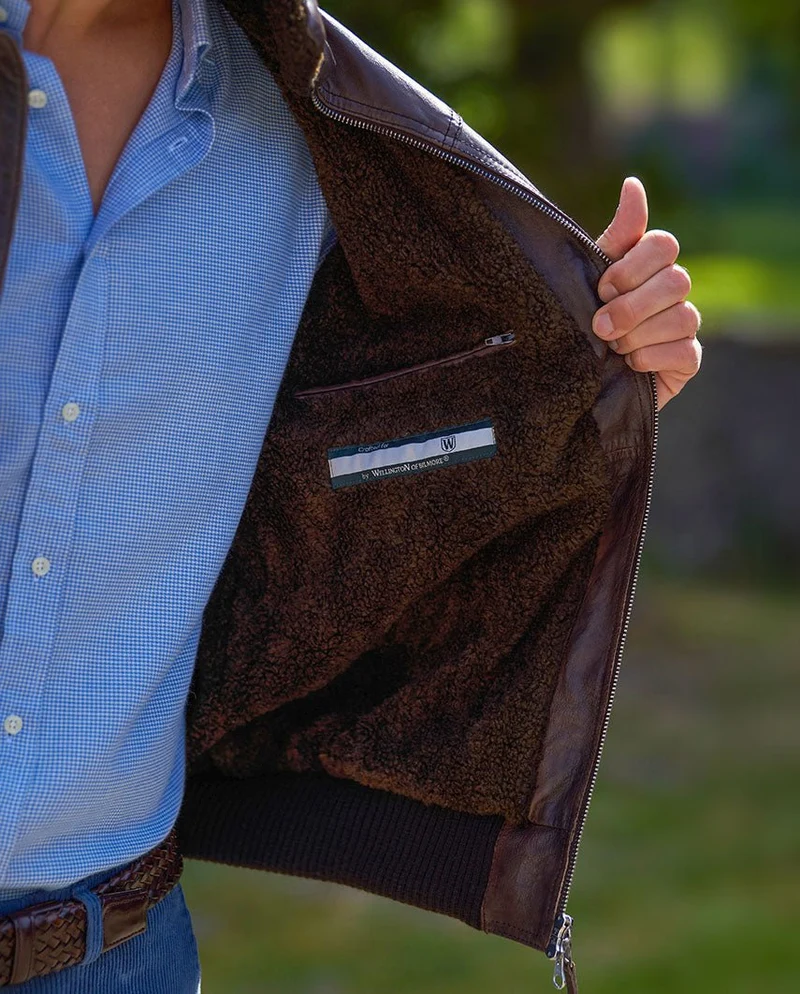 Herren Lederjacke "Belen" - Pilotenjacke aus Lammnappa in braun