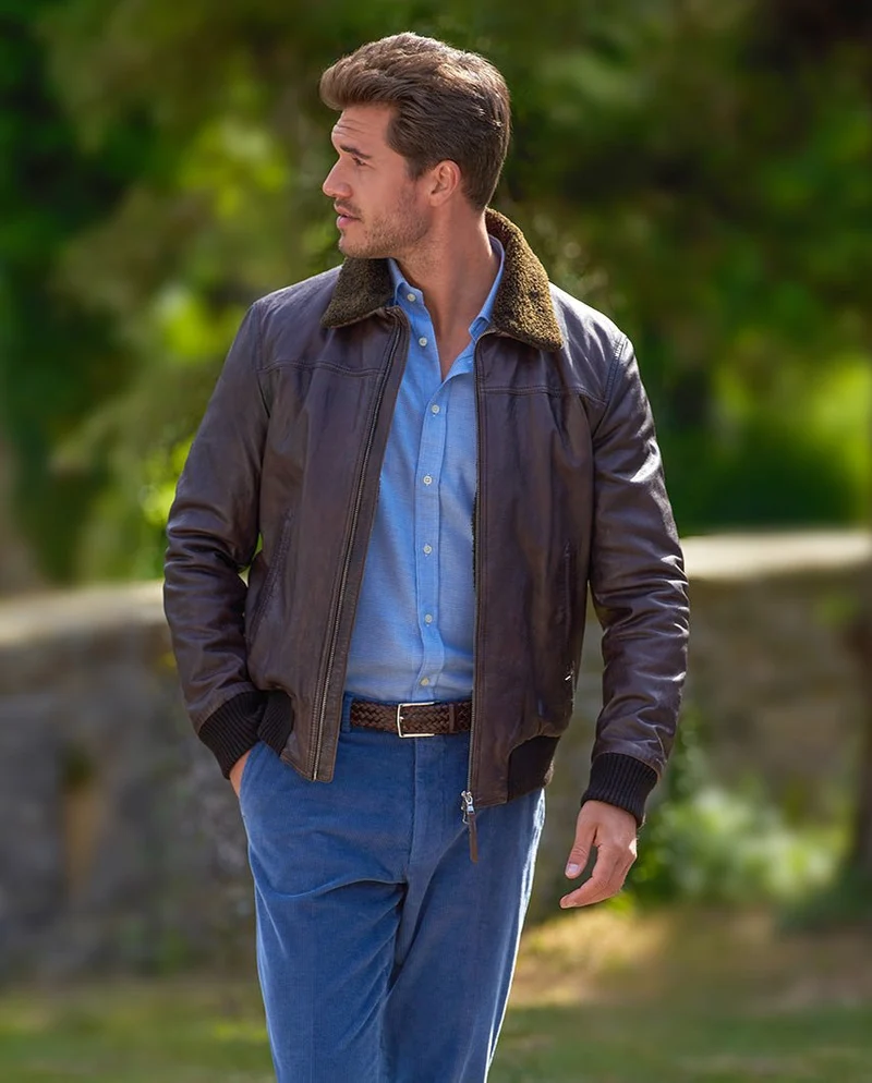 Herren Lederjacke "Belen" - Pilotenjacke aus Lammnappa in braun