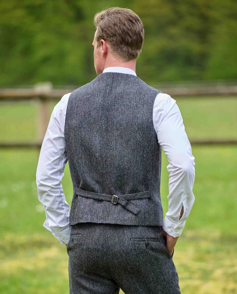 Harris Tweed Weste "Wales" in anthra herringbone