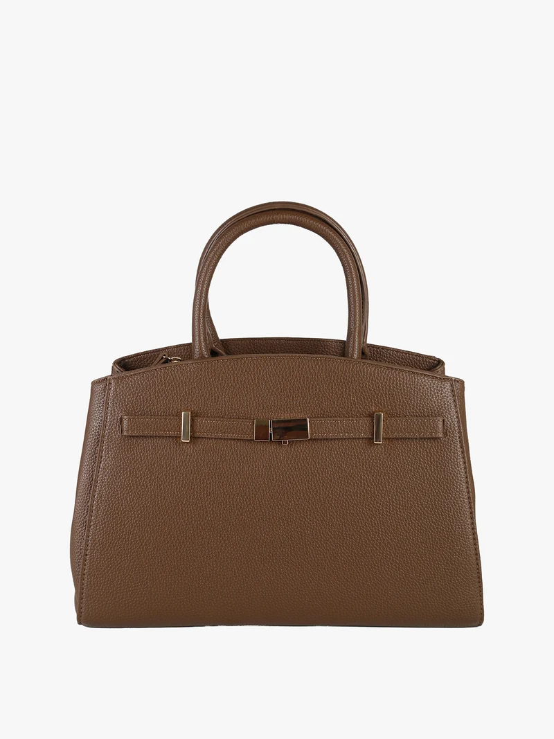 Borsa da donna in ecopelle con doppi manici - marrone