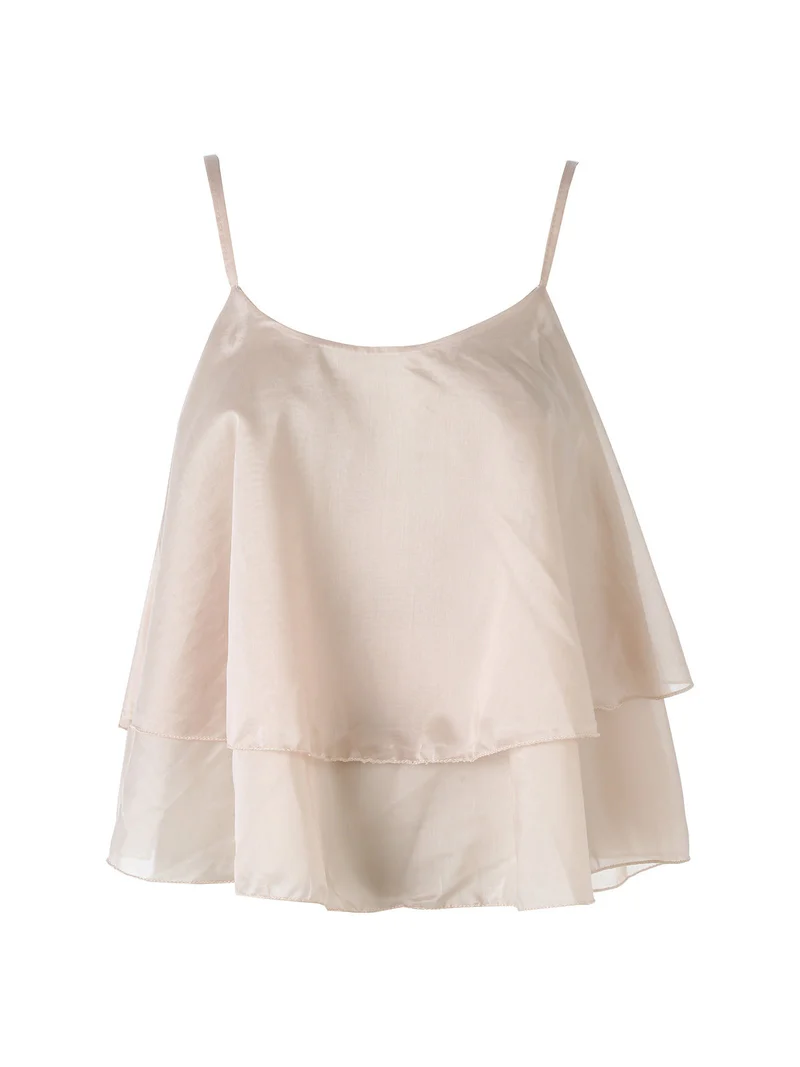 Top donna leggero con spalline strette e balza - beige