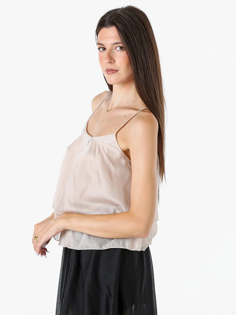 Top donna leggero con spalline strette e balza - beige