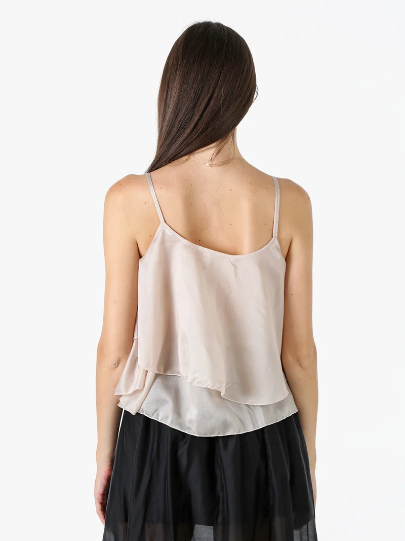 Top donna leggero con spalline strette e balza - beige