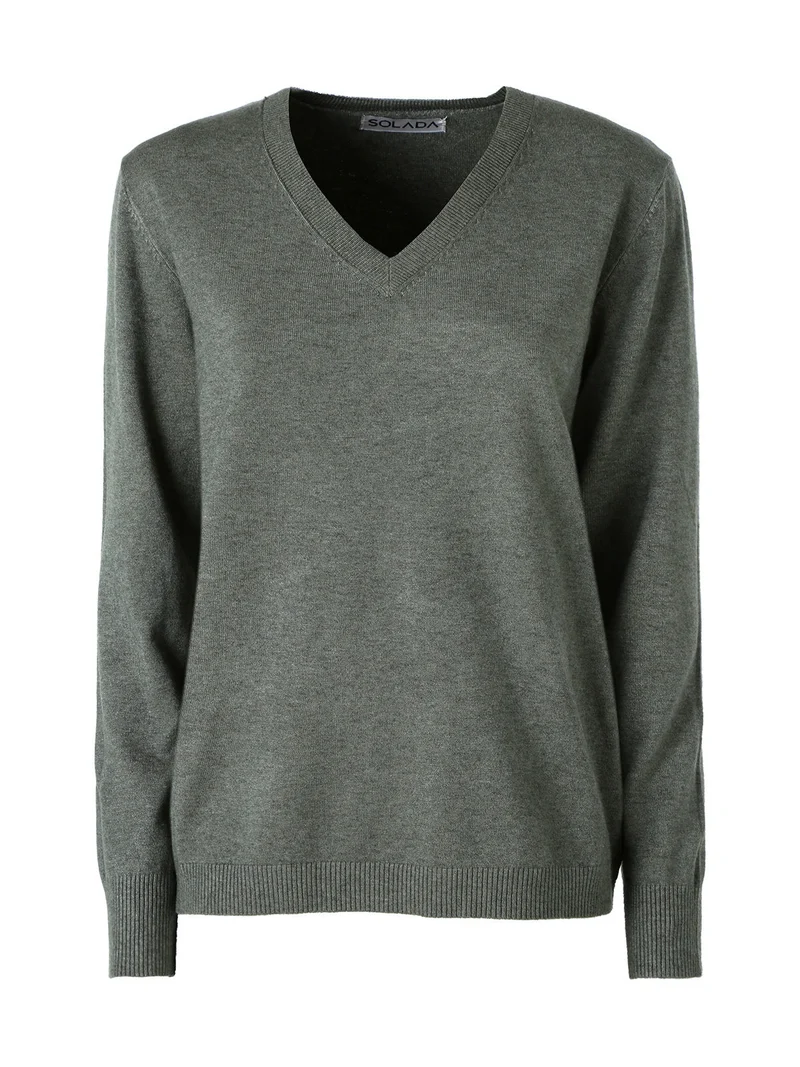 Pullover donna in maglia con scollo a V - militare