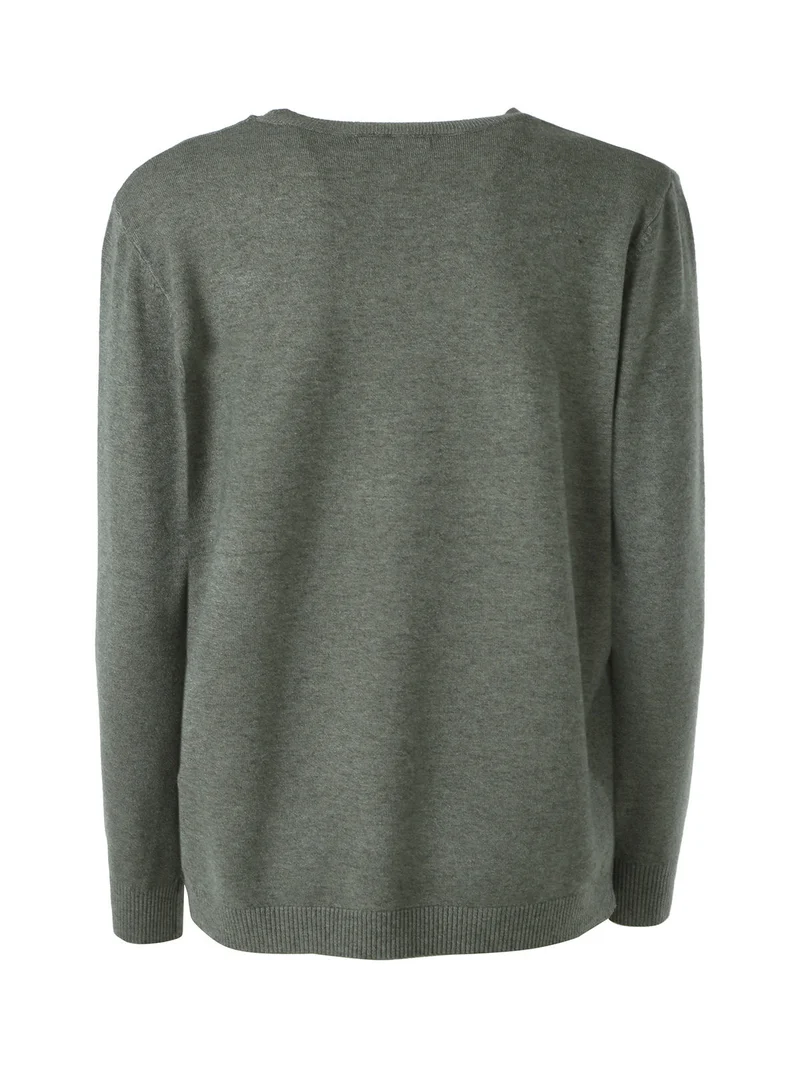Pullover donna in maglia con scollo a V - militare