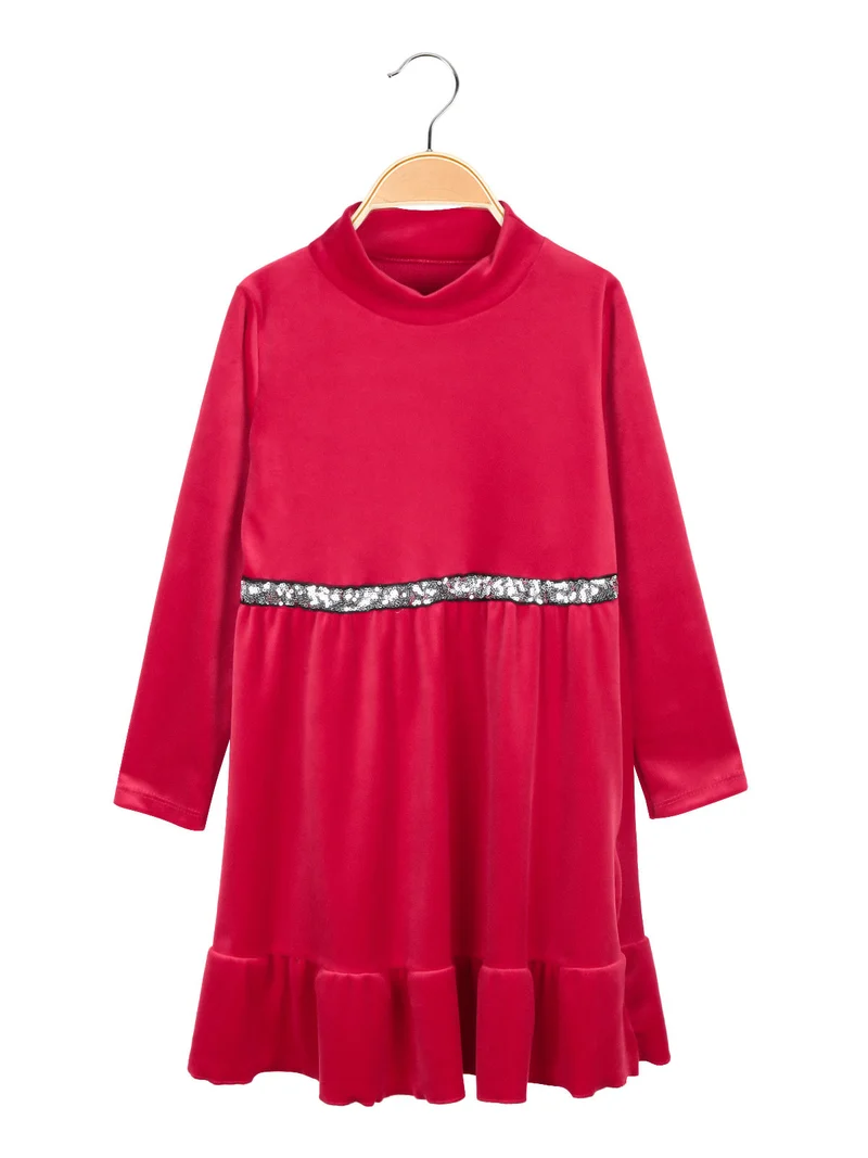 Vestito in ciniglia con paillettes e collana - rosso