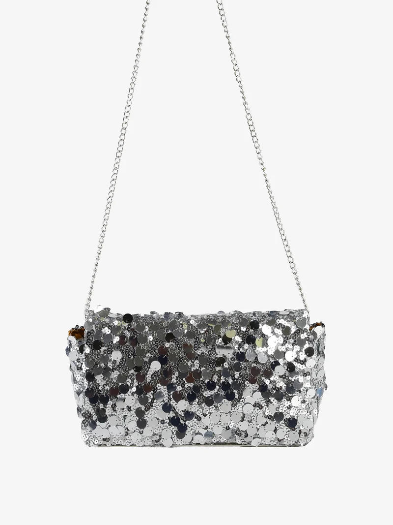 Pochette donna con paillettes e manico a catena - argento