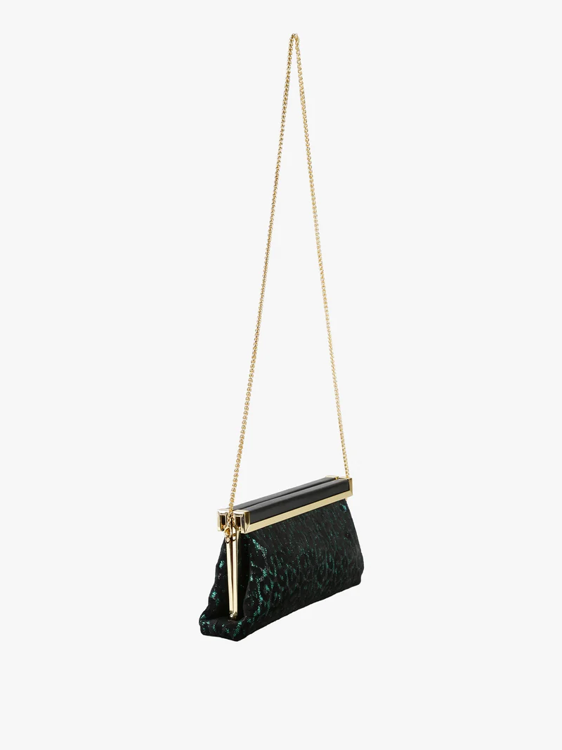 Pochette donna in tessuto scamosciato animalier con tracolla a catena - verde