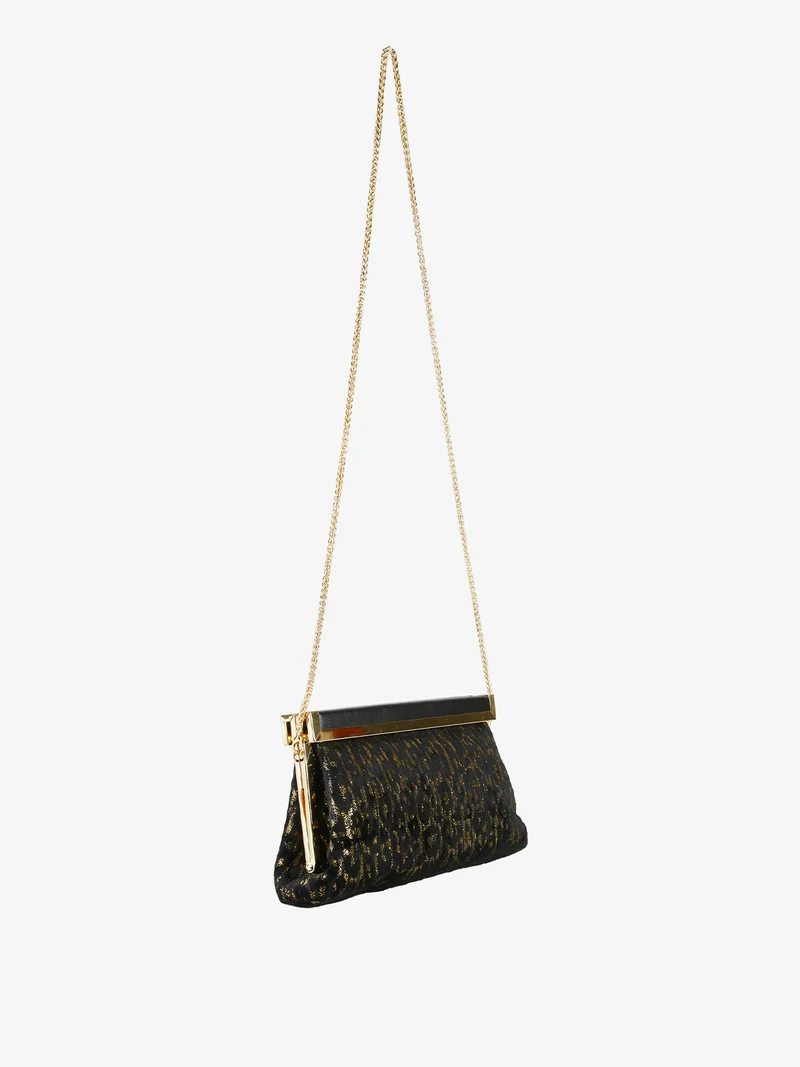 Pochette donna in tessuto scamosciato animalier con tracolla a catena - oro