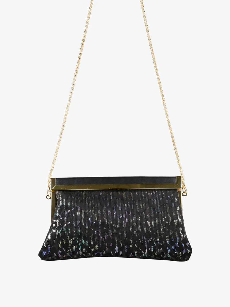 Pochette donna in tessuto scamosciato animalier con tracolla a catena - multicolore