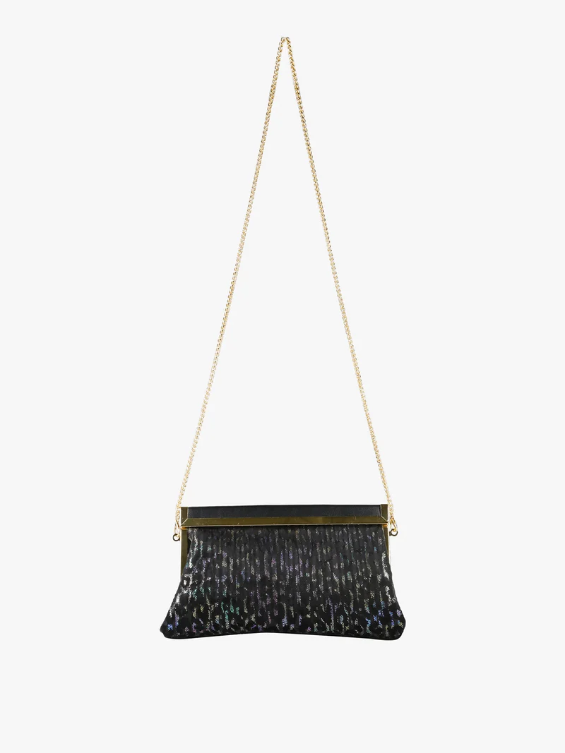 Pochette donna in tessuto scamosciato animalier con tracolla a catena - multicolore