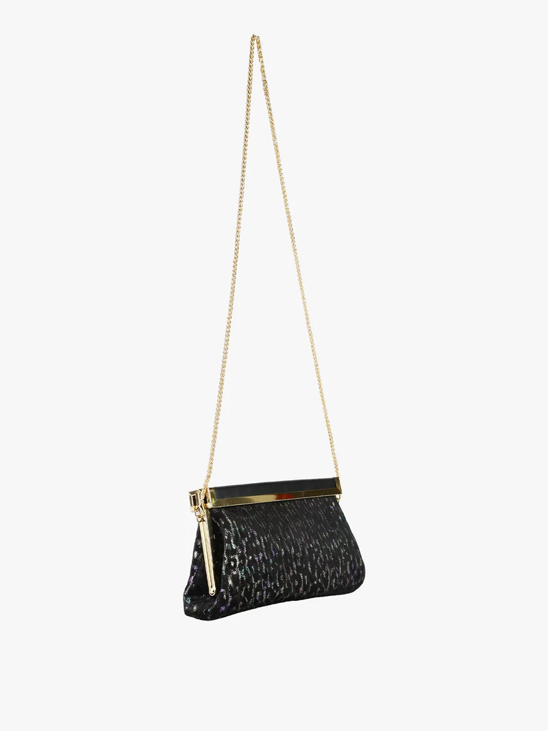 Pochette donna in tessuto scamosciato animalier con tracolla a catena - multicolore
