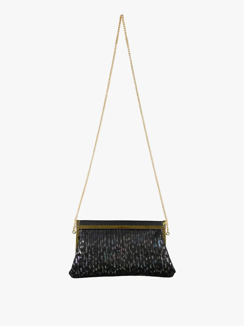 Pochette donna in tessuto scamosciato animalier con tracolla a catena - multicolore