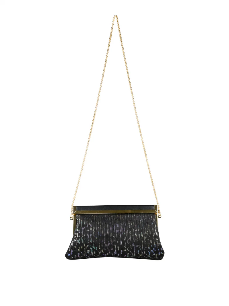 Pochette donna in tessuto scamosciato animalier con tracolla a catena - multicolore