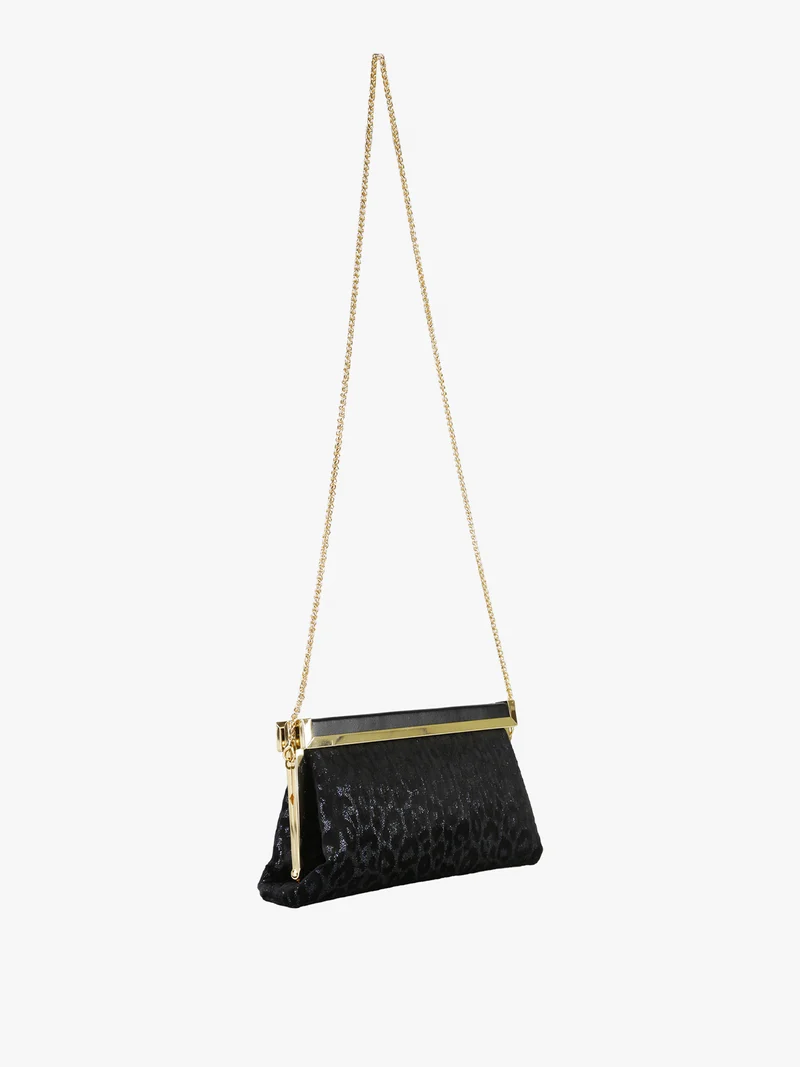 Pochette donna in tessuto scamosciato animalier con tracolla a catena - blu scuro