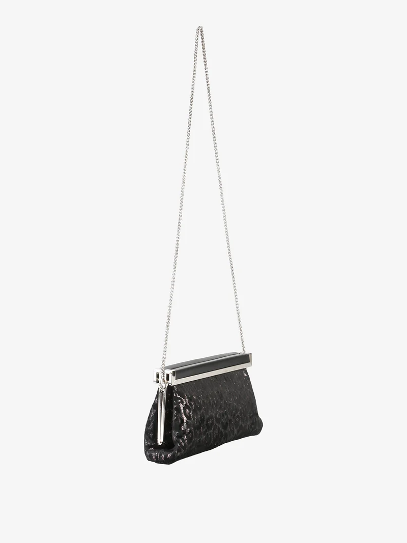 Pochette donna in tessuto scamosciato animalier con tracolla a catena - argento