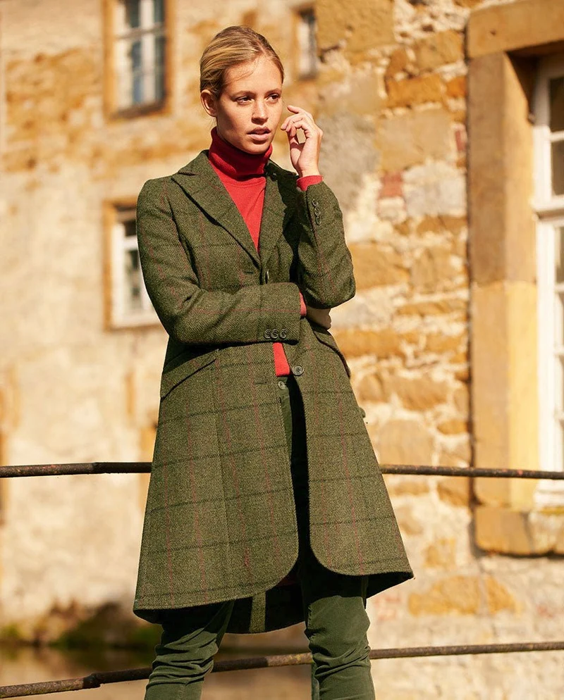 Harris Tweed Damenmantel "Brenda" in green Overcheck