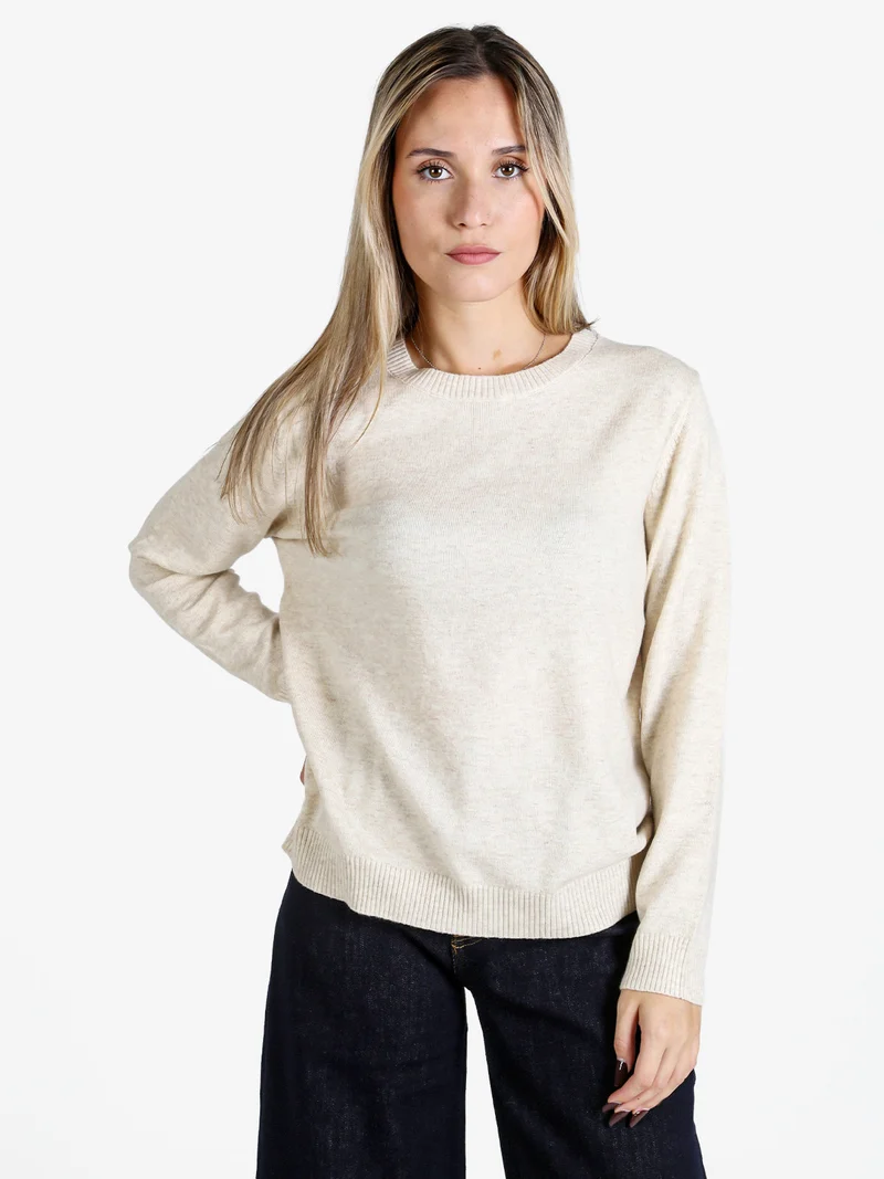 Pullover donna girocollo in maglia - beige