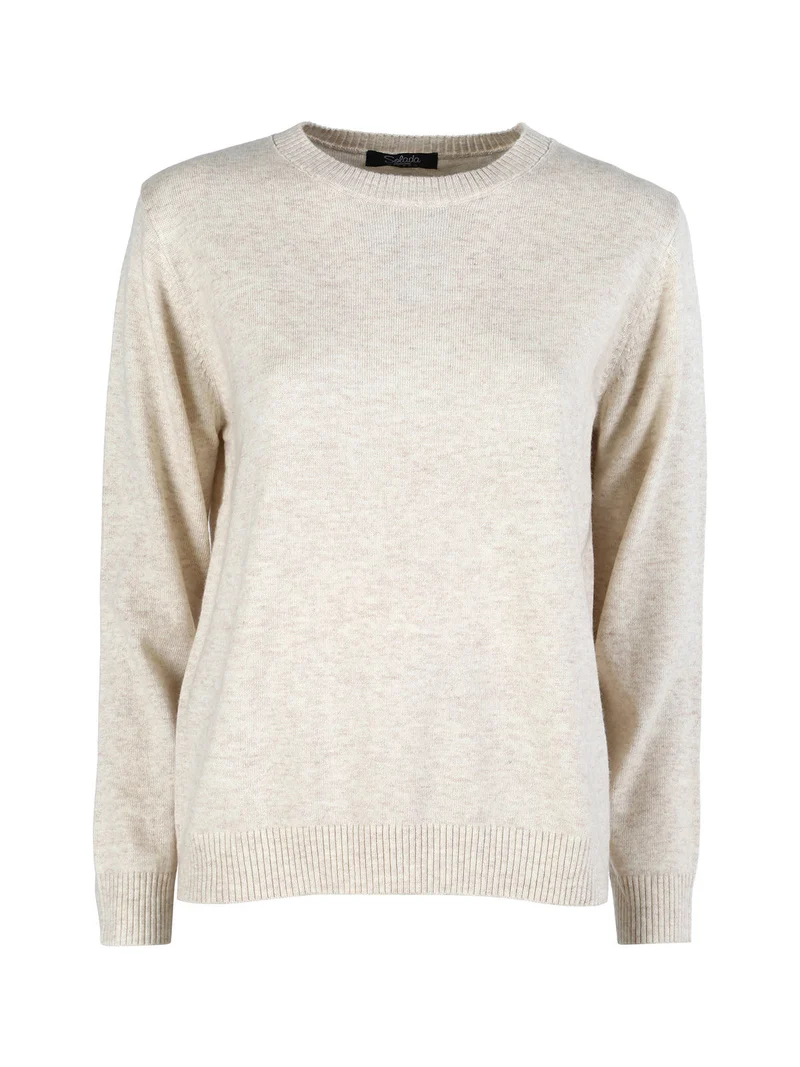 Pullover donna girocollo in maglia - beige