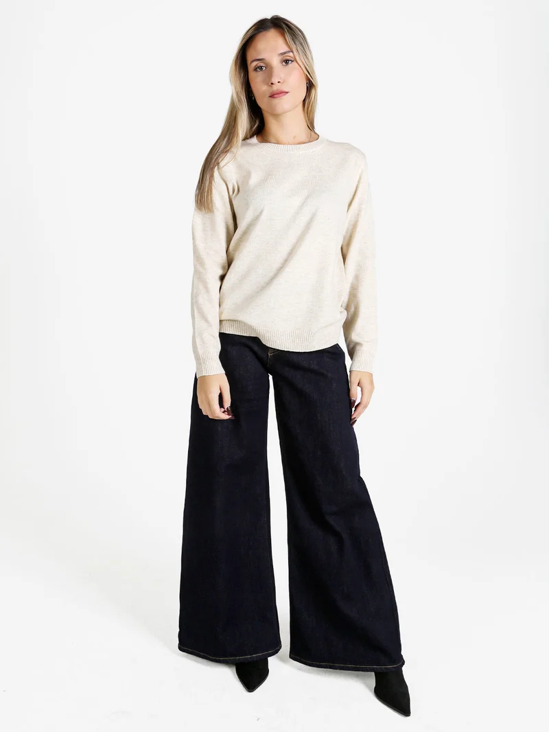 Pullover donna girocollo in maglia - beige
