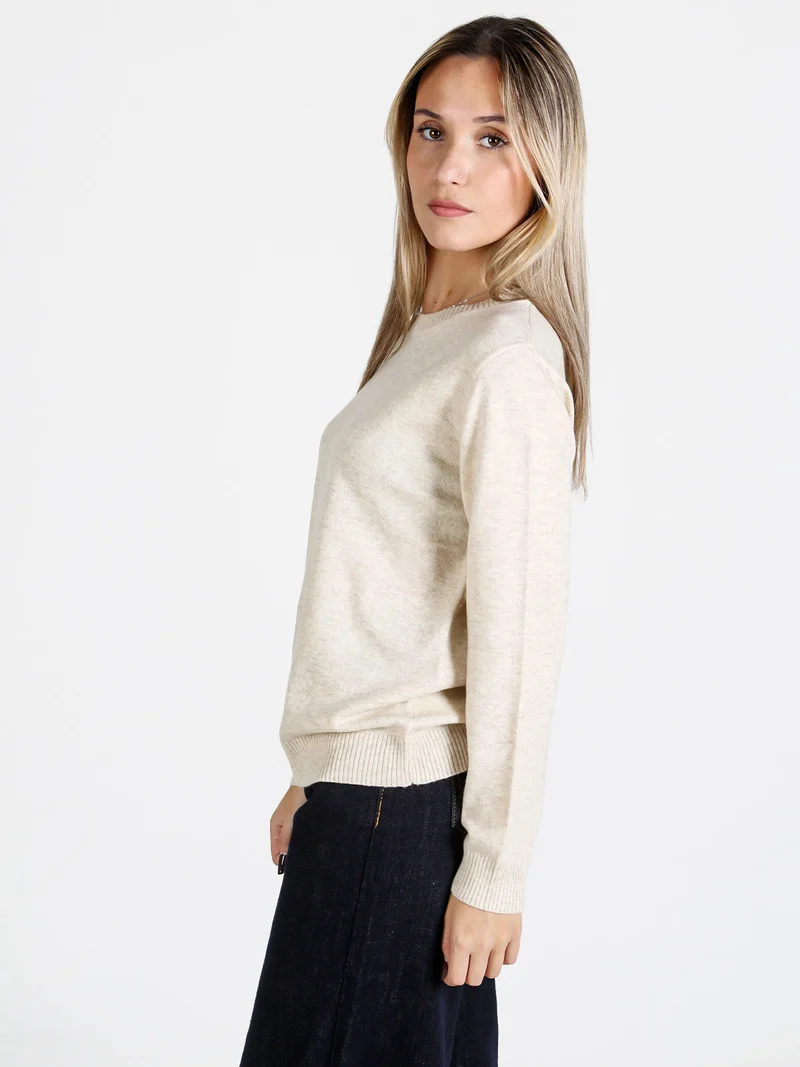 Pullover donna girocollo in maglia - beige
