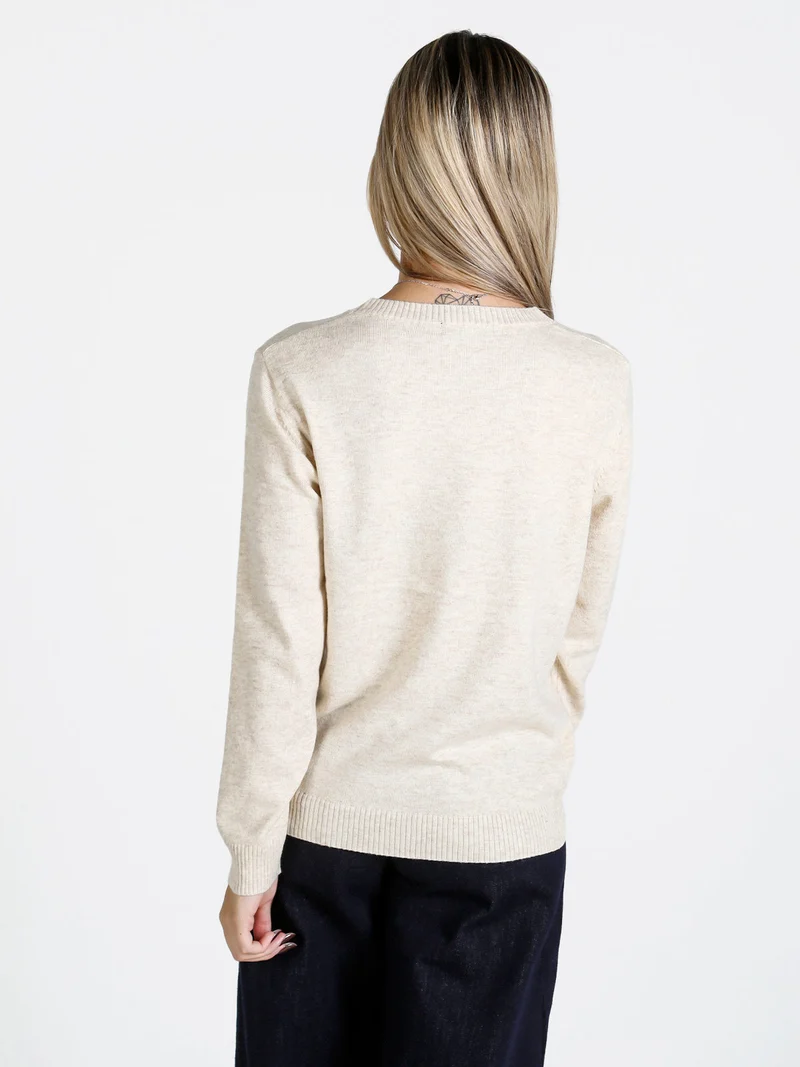 Pullover donna girocollo in maglia - beige
