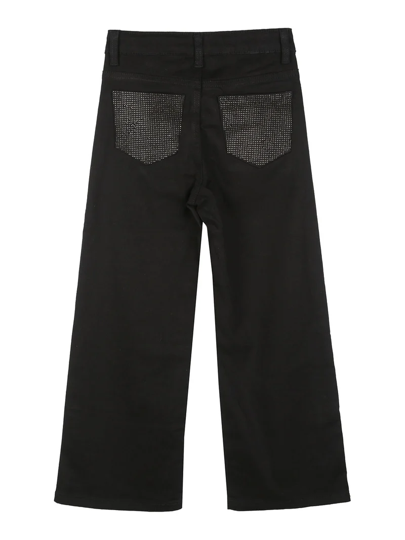 Pantaloni jeans da bambina con micro borchie sul retro - nero