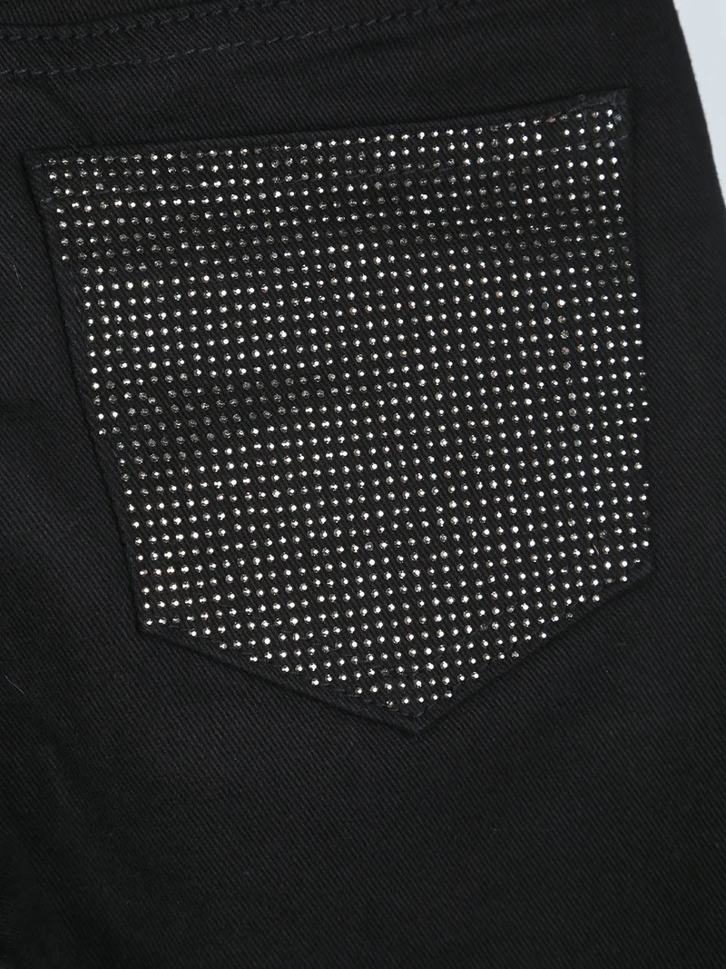 Pantaloni jeans da bambina con micro borchie sul retro - nero
