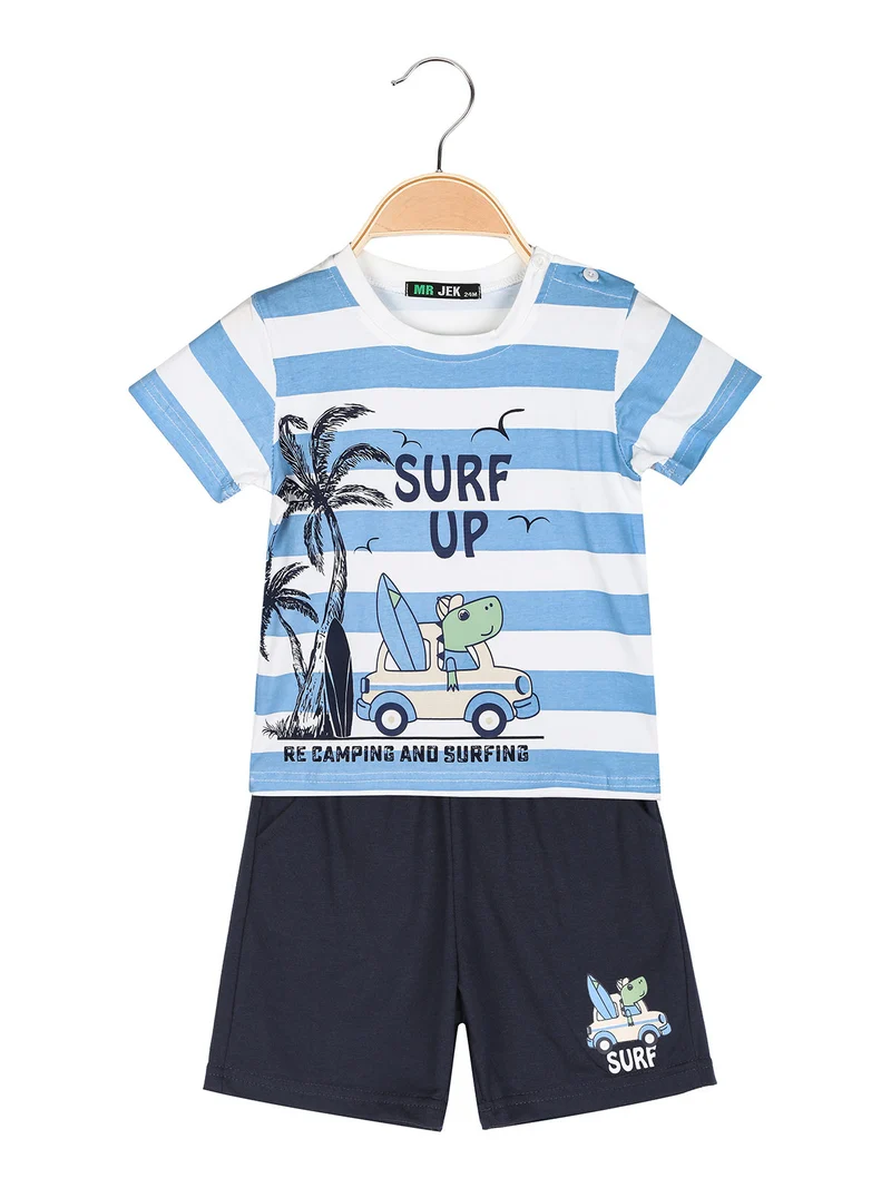 Completo da neonato 2 pezzi con t-shirt e bermuda - azzurro