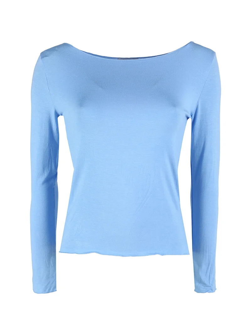T-shirt donna a maniche lunghe in viscosa - azzurro